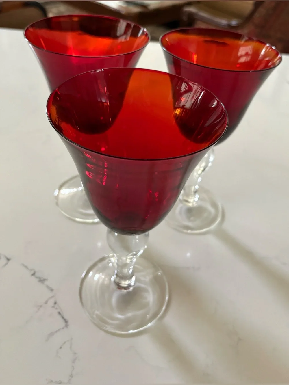 Red Stemmed Wine Glasses - Set of 3